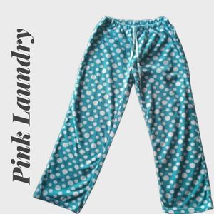 Pink Laundry Blue with White Polka Dots Fleece Girl's Pajama Bottoms